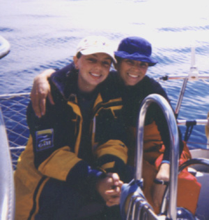 Me and Tonya on a calm day in the N.Atlantic: photo © Tonya Wimmer